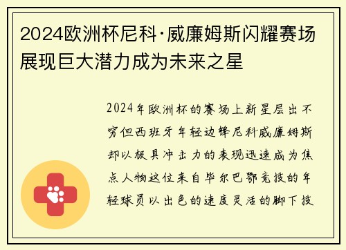 2024欧洲杯尼科·威廉姆斯闪耀赛场展现巨大潜力成为未来之星